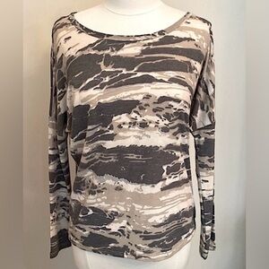 Workshop Republic Clothing Grey Cream Camouflage Print Long Sleeve Top Size S